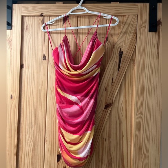 Mesh Ruched Y2K Pink and Yellow Dress NWT - Picture 2 of 5